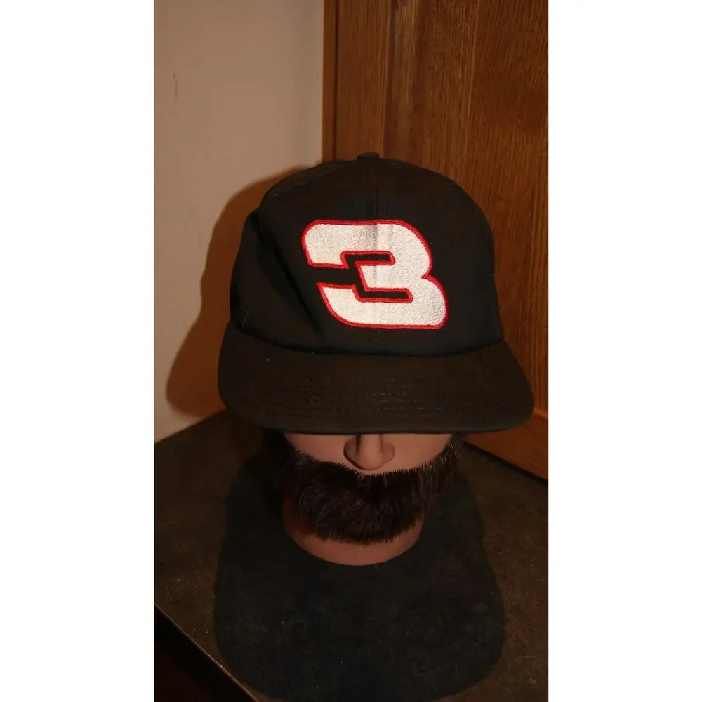 Vintage Dale Earnhardt #3 Snapback Black Cap Hat Made USA NASCAR Sports Image
